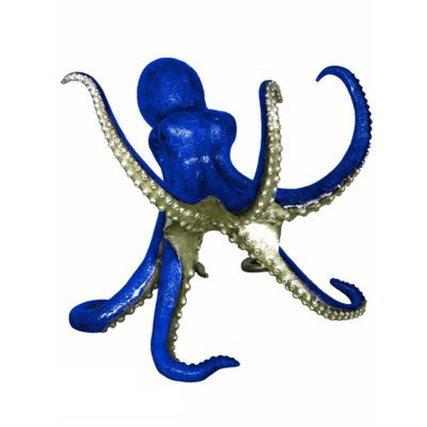 Octopus Table Base Bronze Statue Royal Blue Tentacles Arm Holds Glass